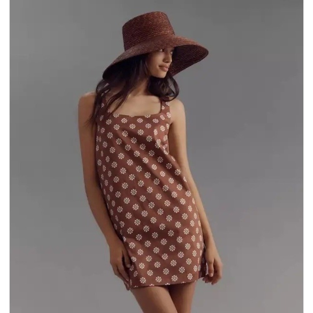 Anthropologie Brown Mini Dress with White Daisy Print